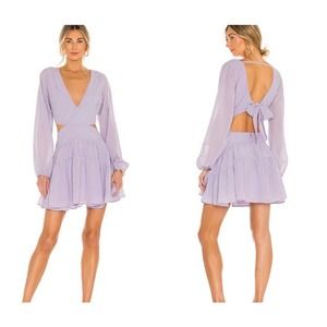 BARDOT CUT-OUT FRILL DRESS IN LILAC SIZE LARGE NWT